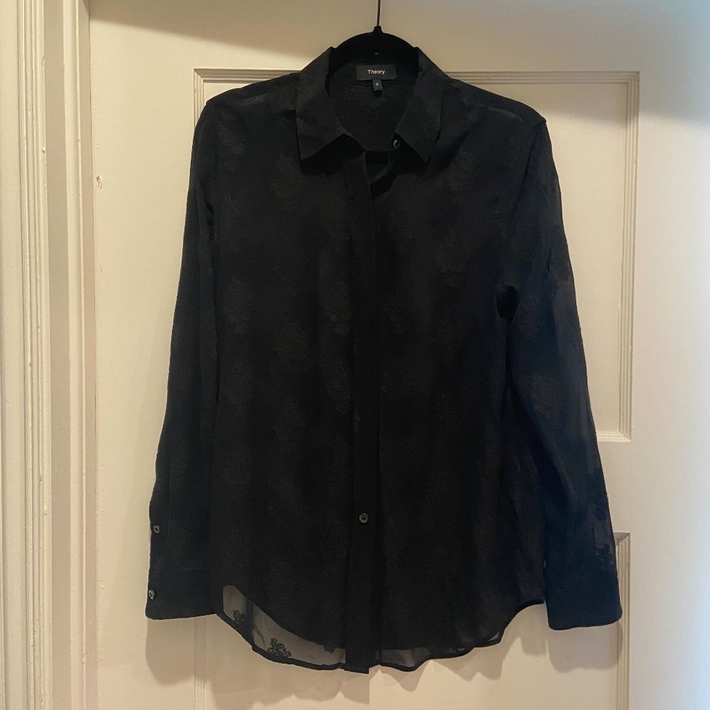 Theory black blouse with paisley embroidery  | Sz S
